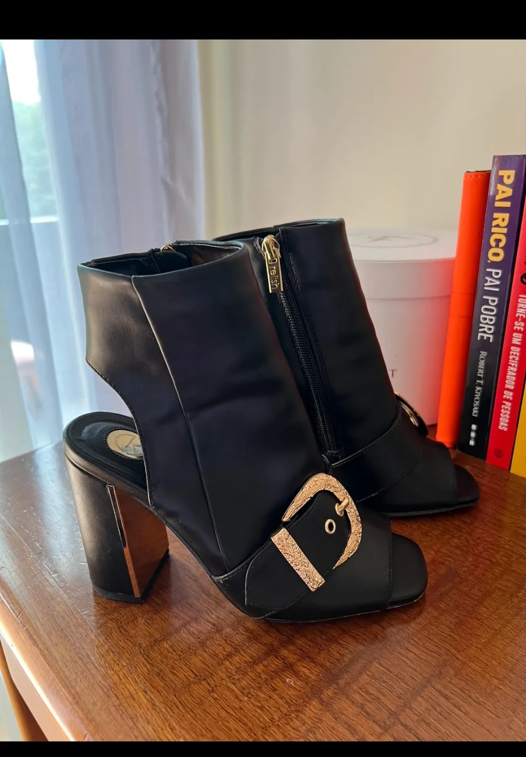 Black Leather Ankle Boots with Block Heel 4