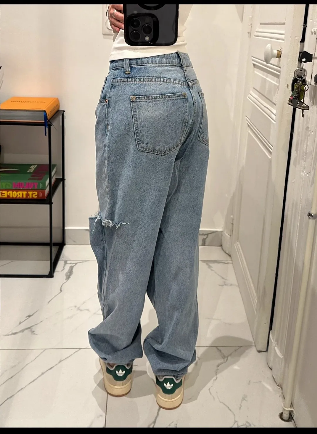 Jean bleu déchiré taille haute loose 3
