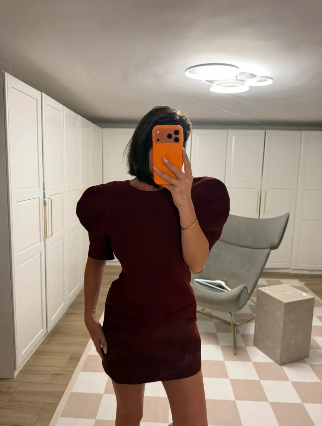 Burgundy Puff Sleeve Mini Dress Zara size s 2