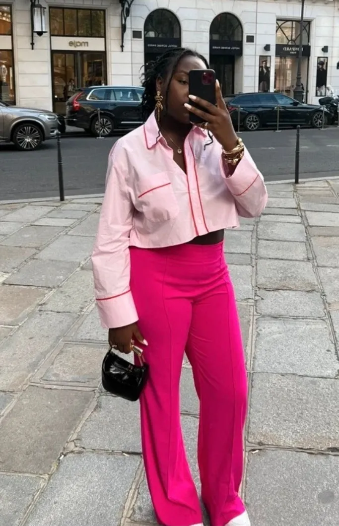 Pink Long Sleeve Crop Shirt
