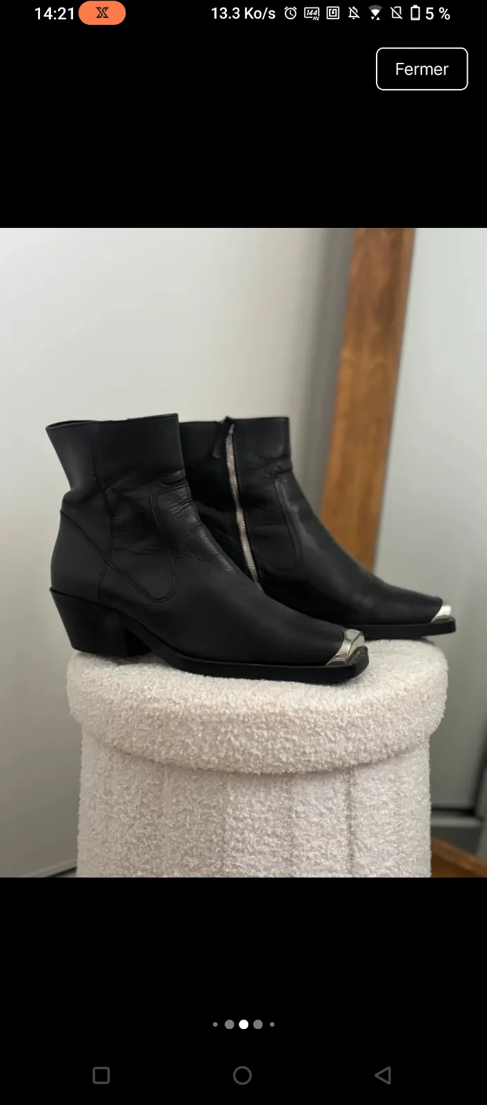 Bottines noires cuir talon bloc 6