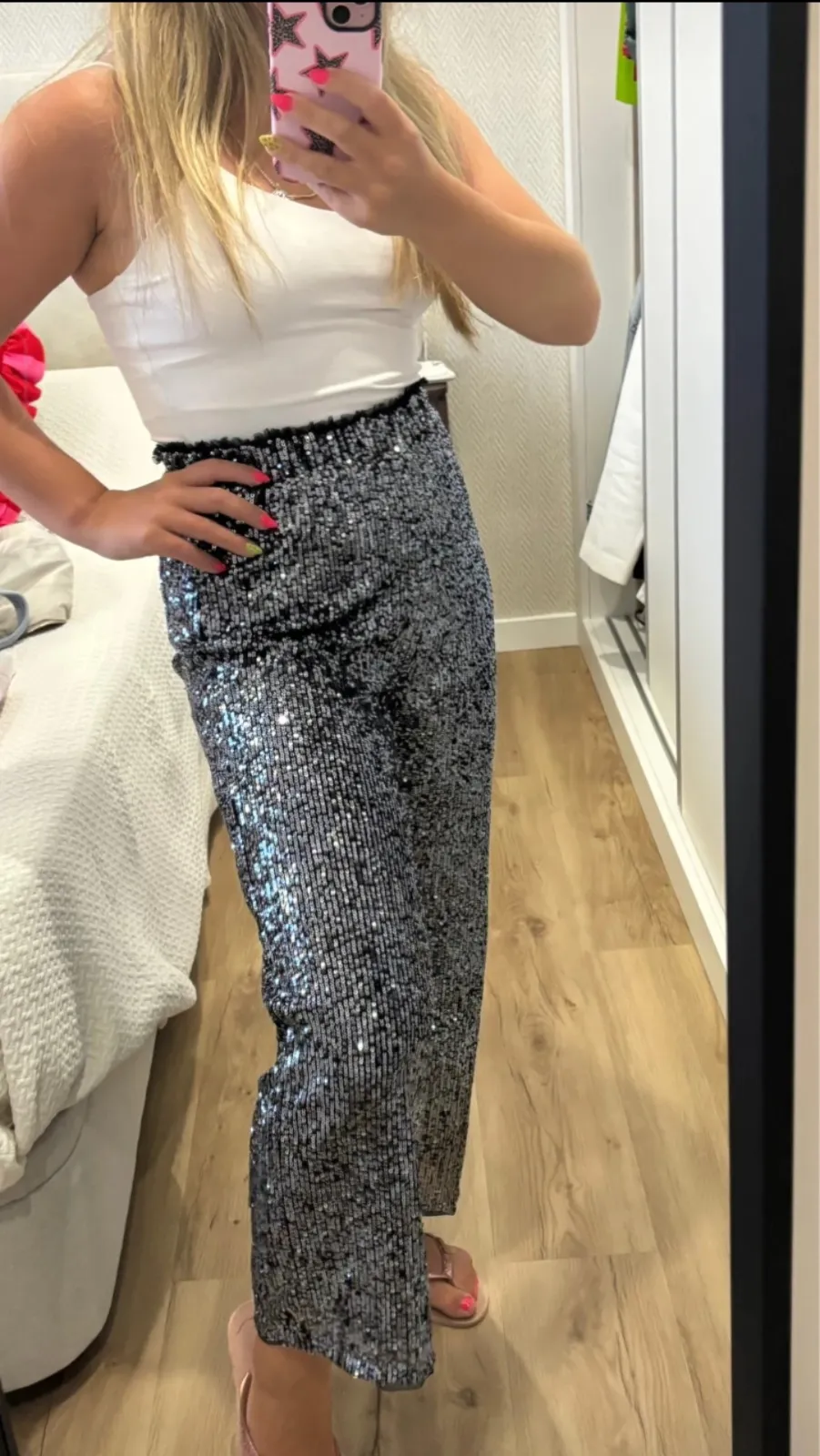 Sequin Midi Skirt Black Silver