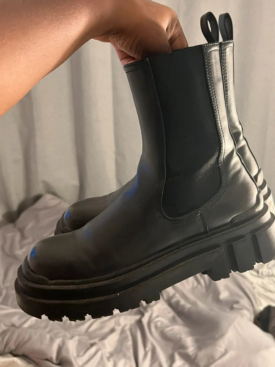 Black Chelsea Boots with Striped Details