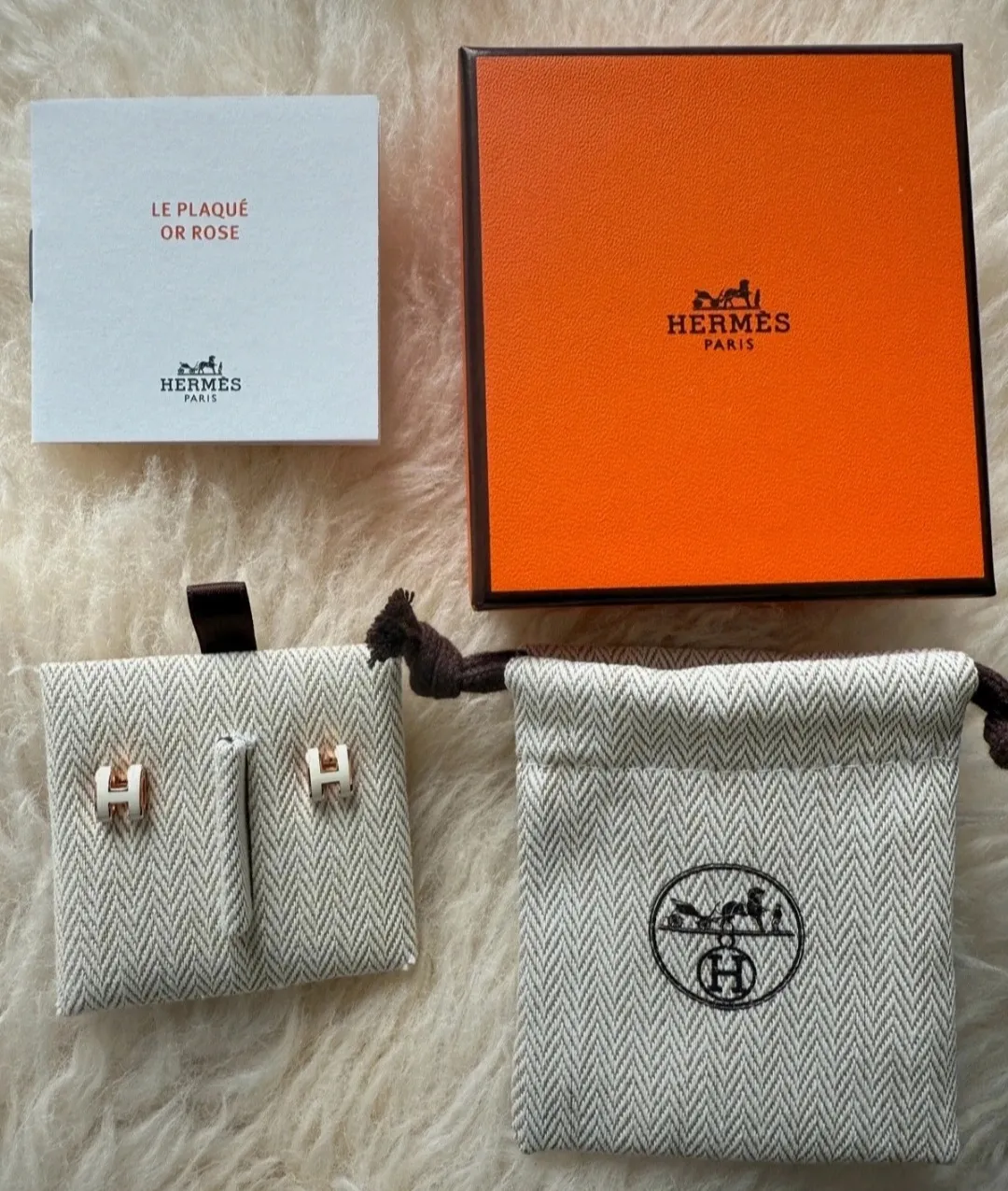 Boucles d'oreilles Hermès Le Plaqué Or Rose bijoux Mini Pop H 