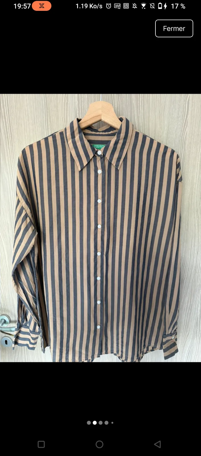 Chemise rayée noire beige manches longues 4