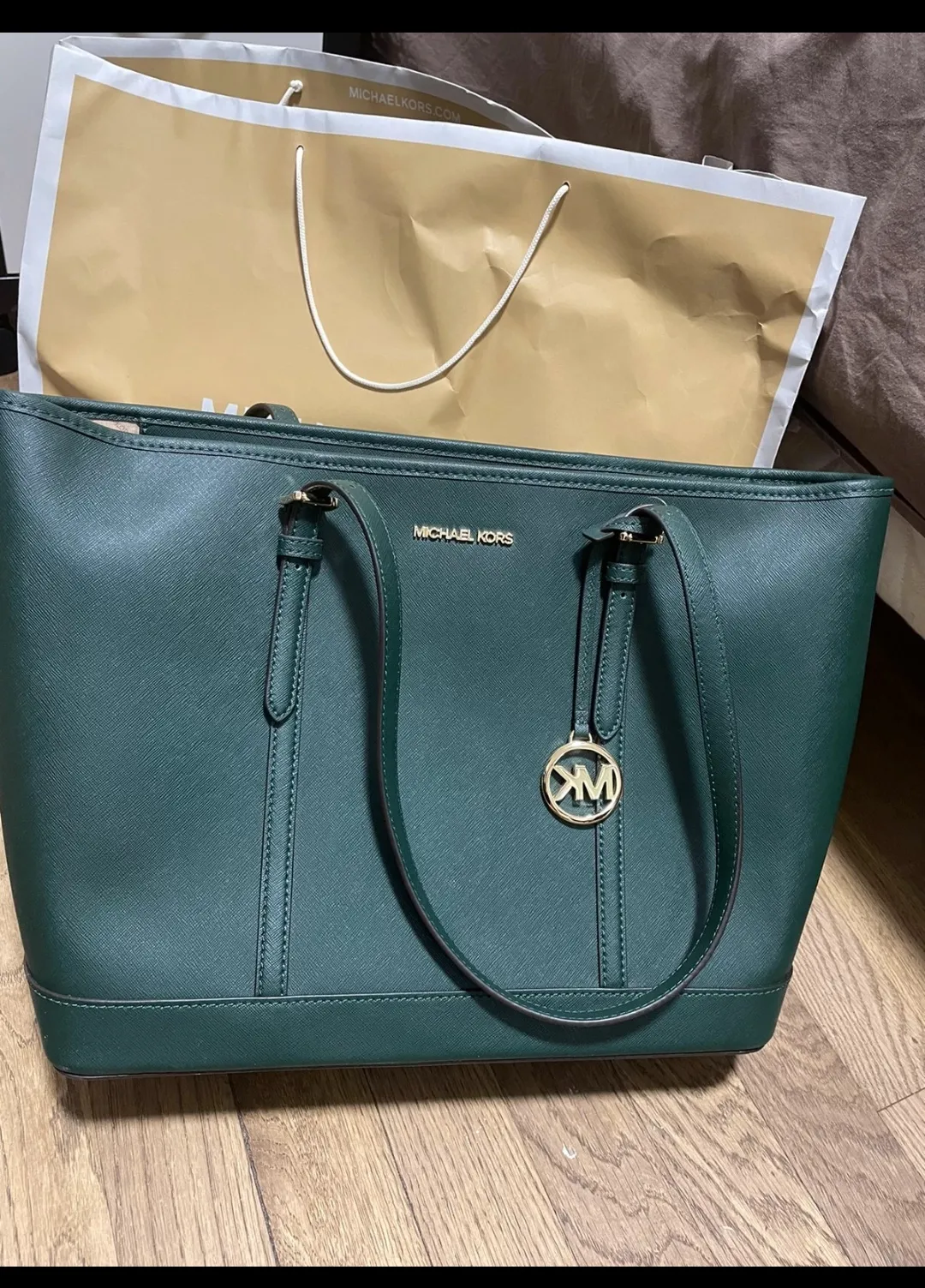 Michael Kors Tote Bag Green Leather