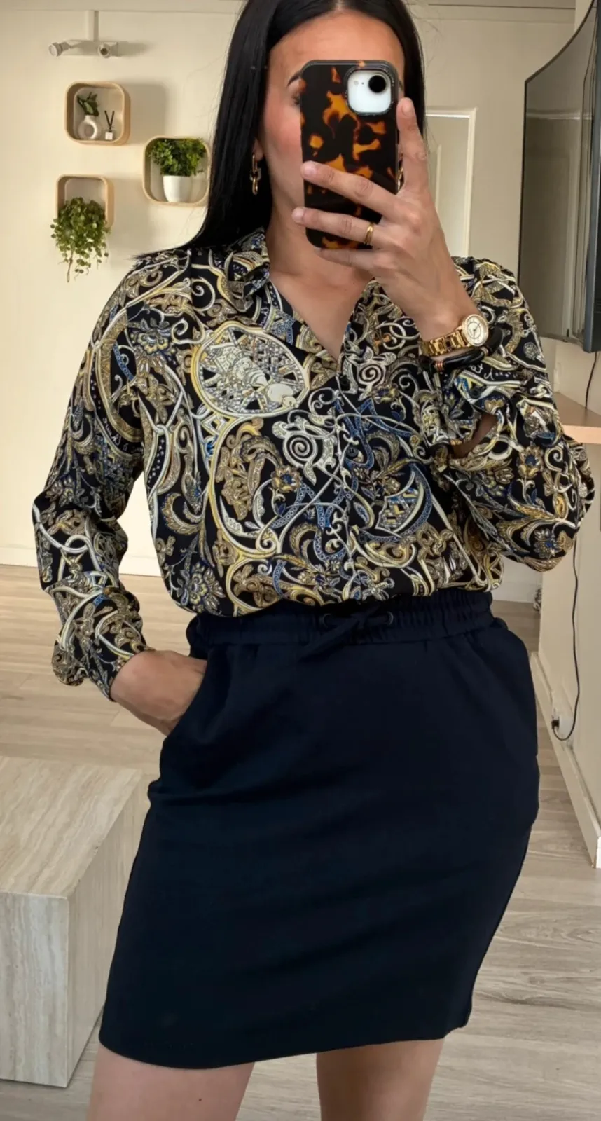 Chemise Sandro noire motifs cachemire manches longues 2