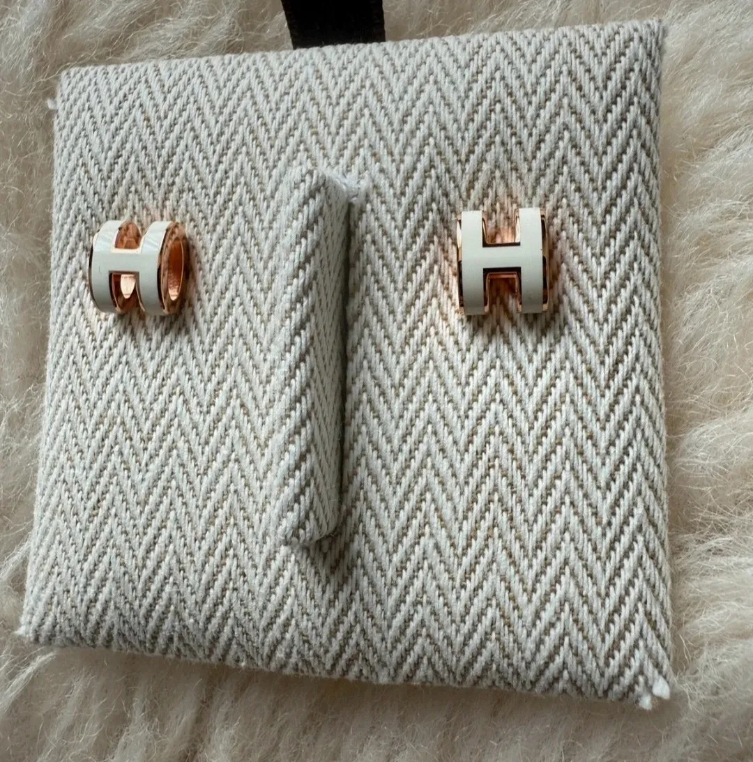 Boucles d'oreilles Hermès Le Plaqué Or Rose bijoux Mini Pop H 3