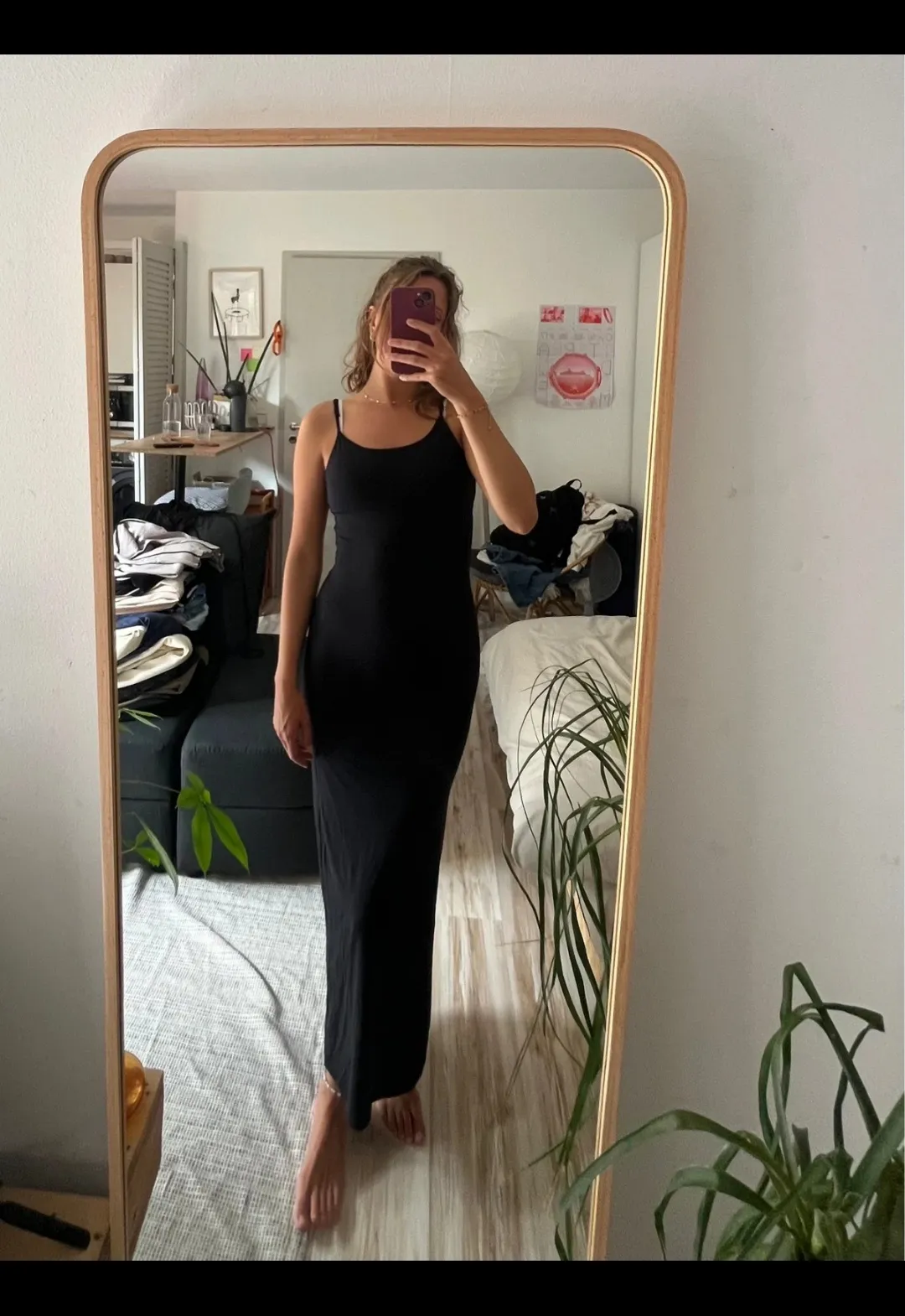 Miroir sur pied cadre bois clair
