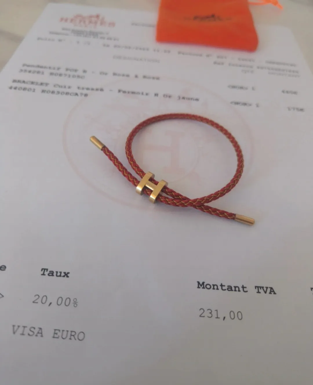 Bracelet Hermès Cuir tressé Or Rose 4