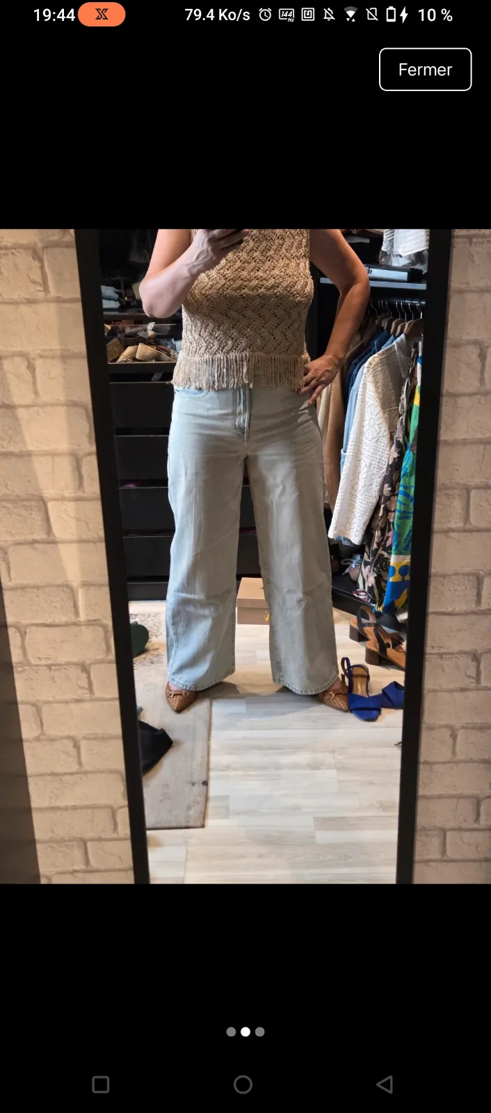 Top crochet beige franges femme 3