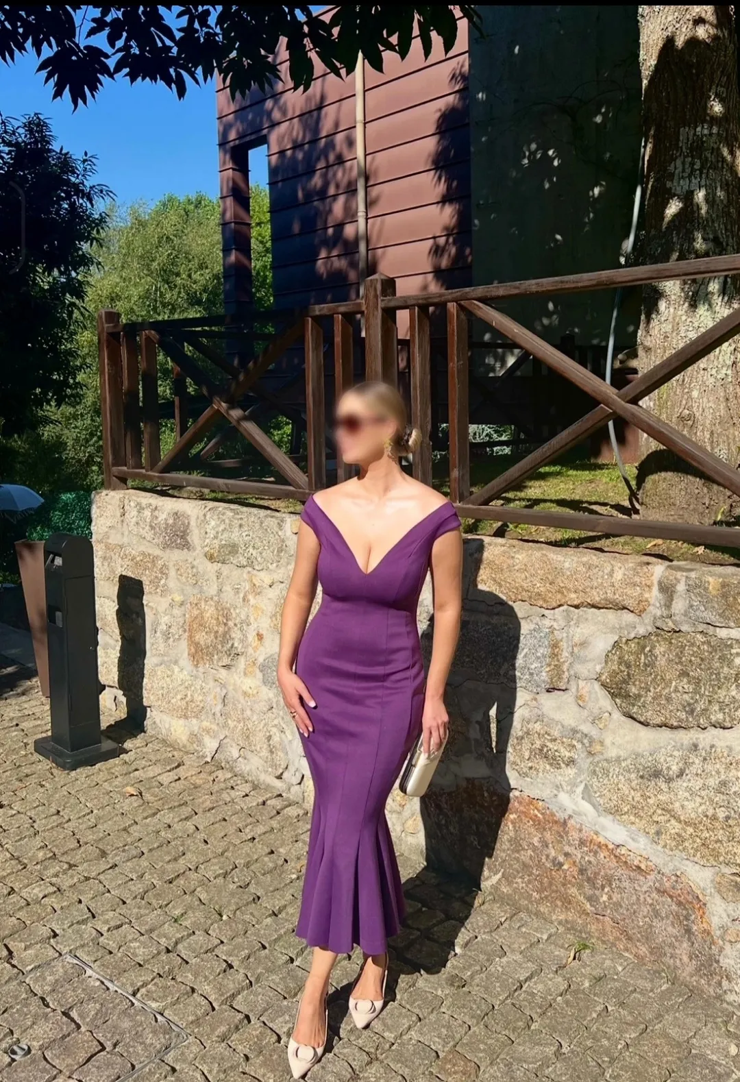 Purple Midi Dress V-Neck Elegant