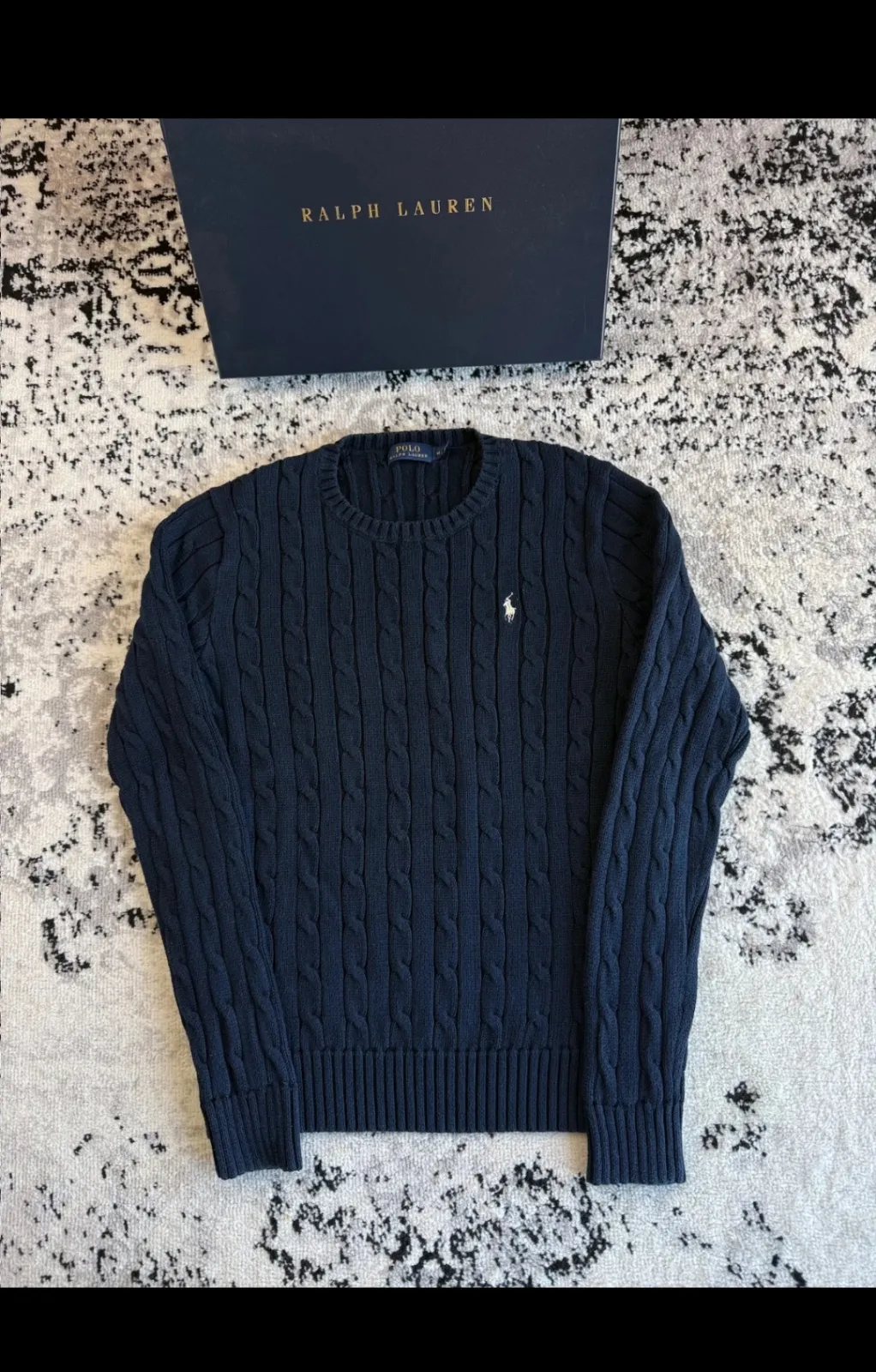 Pull Ralph Lauren bleu marine torsadé 2