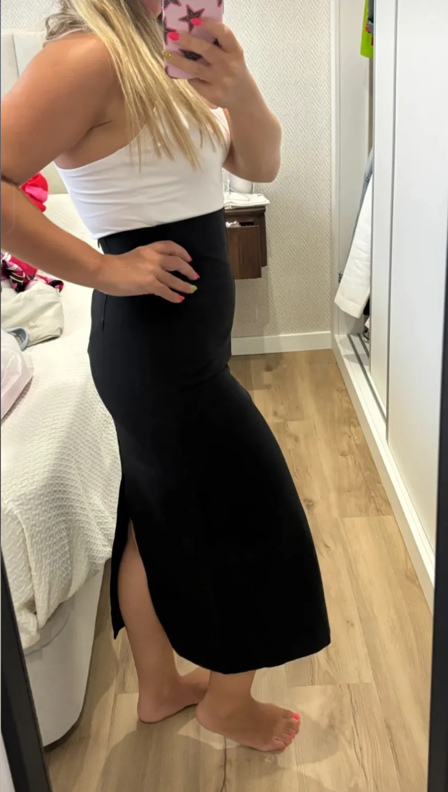 Black Midi Skirt Stretchy Casual 2