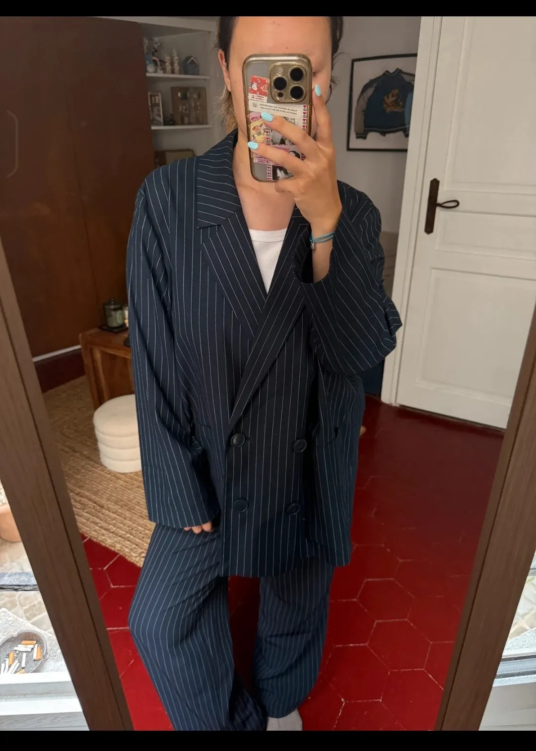 Navy Pinstripe Blazer Oversized Suit