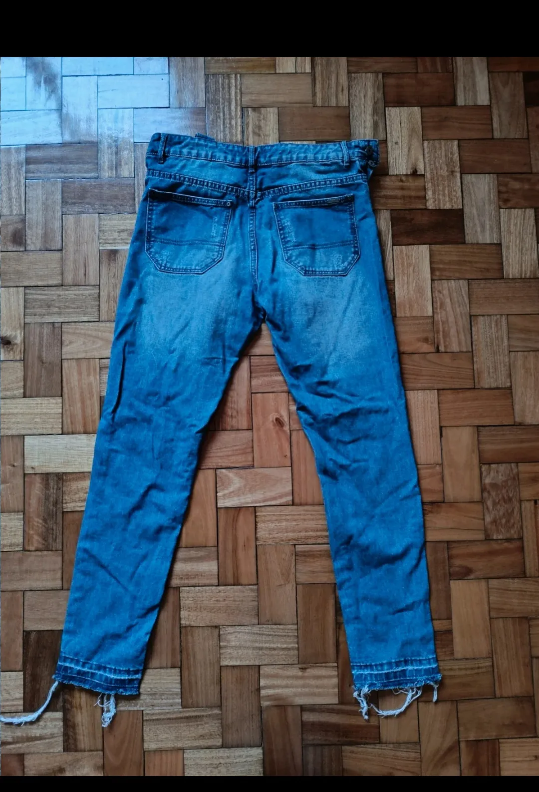 Blue Denim Jeans Distressed Cropped