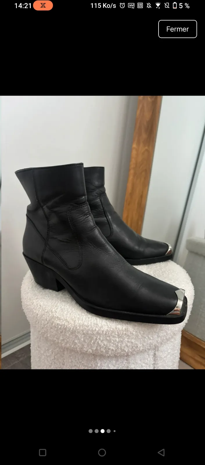 Bottines noires cuir talon bloc 3