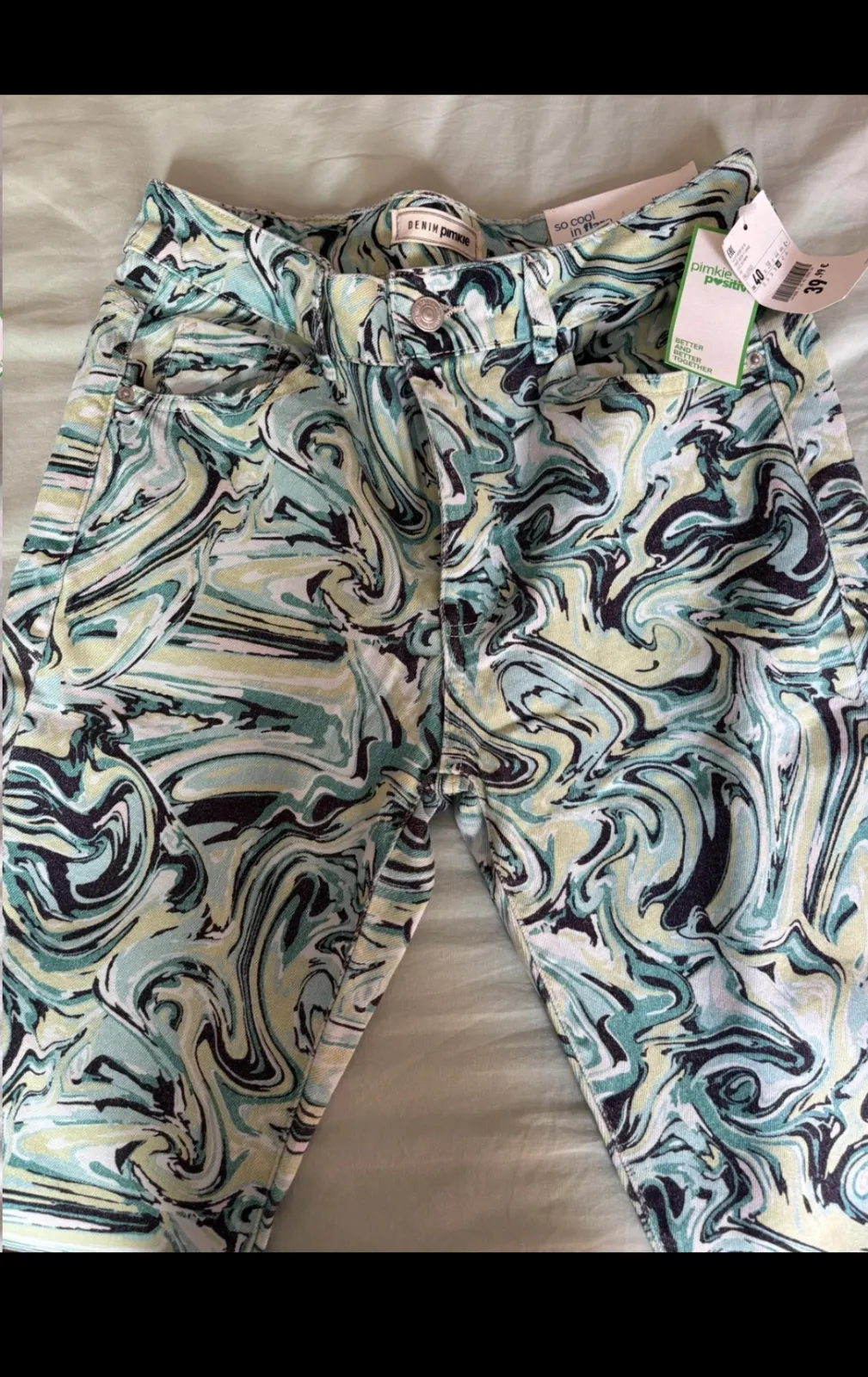 Pantalon motif abstrait marbre bleu 2
