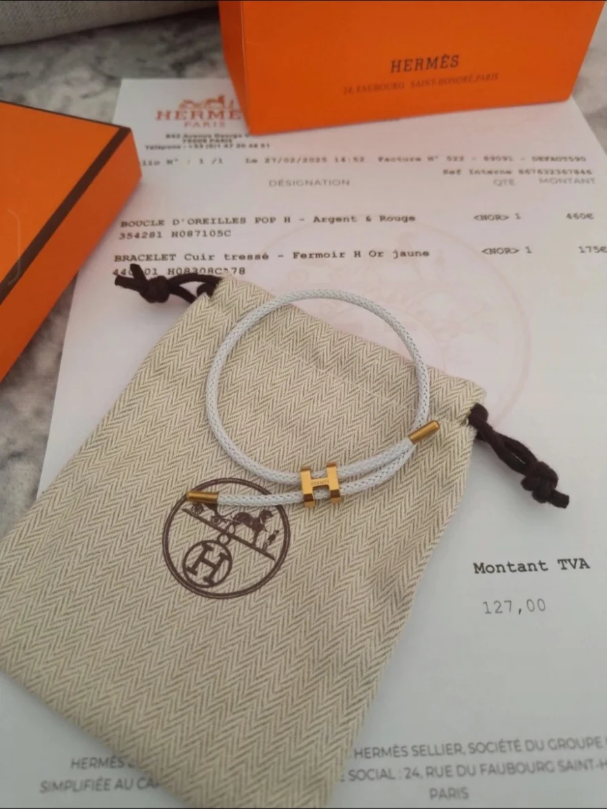 Bracelet Hermès Tournis Tresse en Cuir Blanc