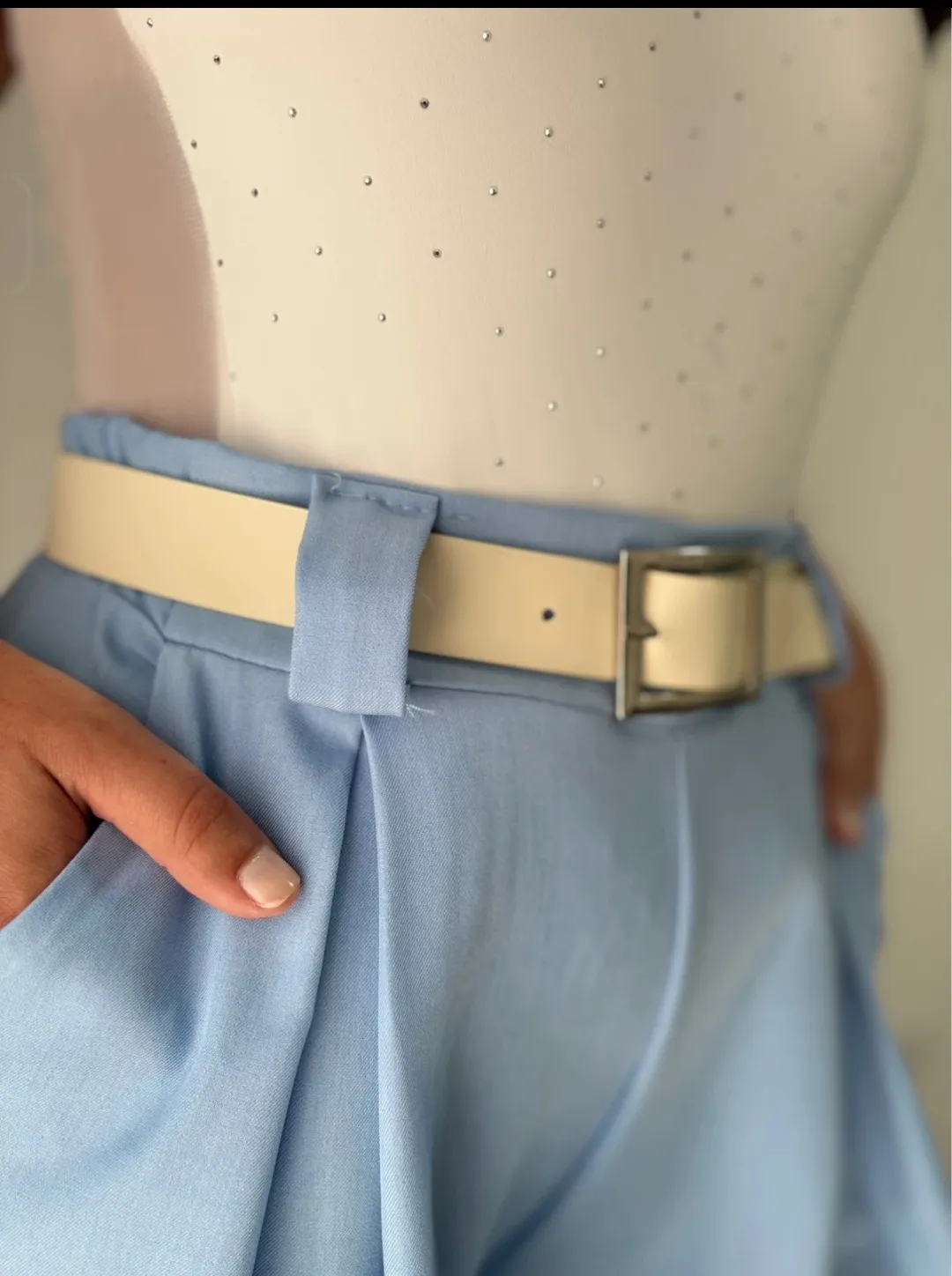 Light Blue Wide-Leg Trousers with Belt 2