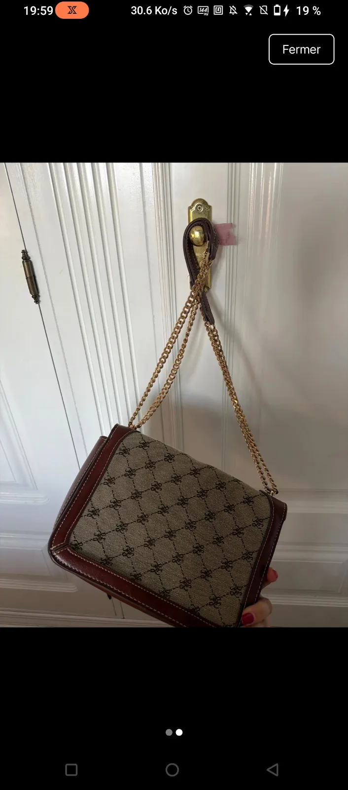 Sac à main chaîne motif monogramme bordeaux 2