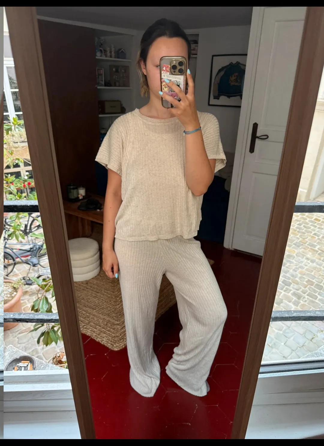 Ensemble côtelé crème t-shirt pantalon 2