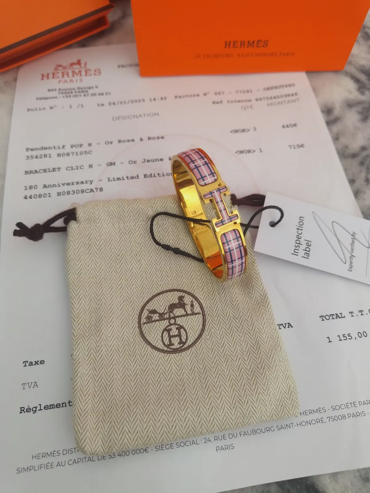 Bracelet Hermès Clic H émaillé motif carreaux – Hermès – taille Taille unique 7