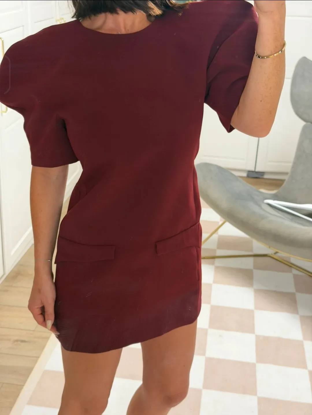 Burgundy Puff Sleeve Mini Dress Zara size s 3