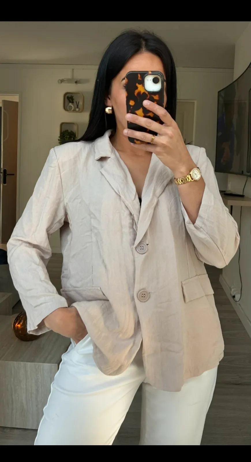 Blazer beige clair homme oversize 3