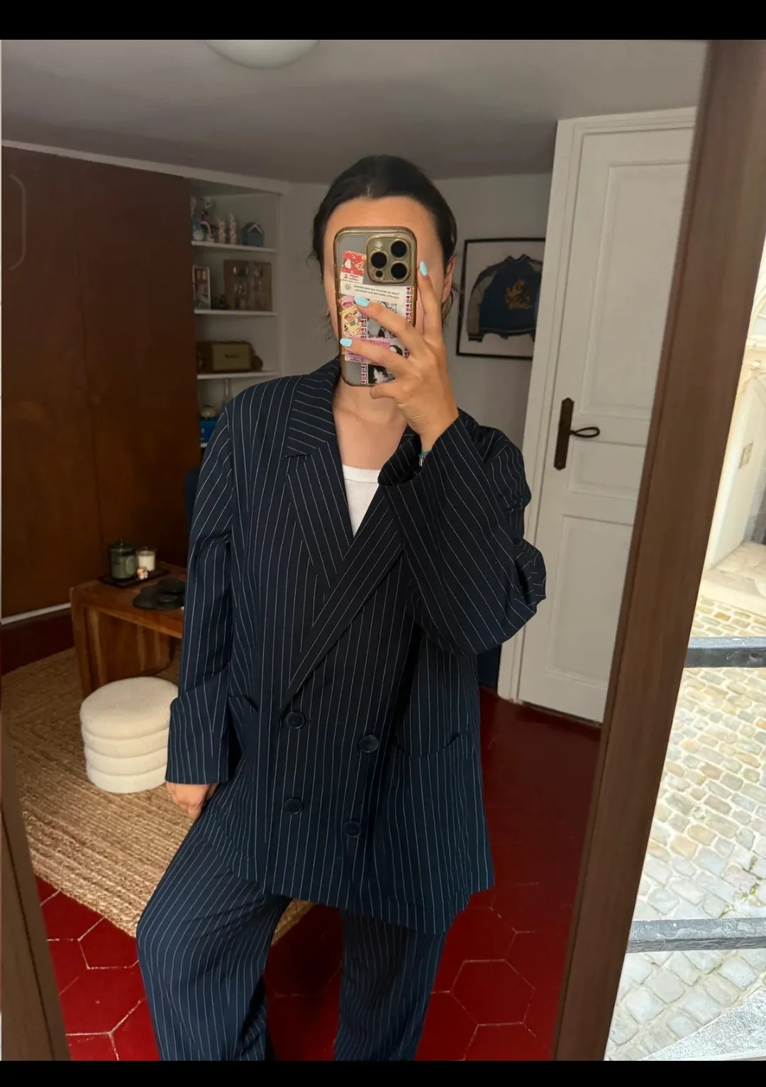 Navy Pinstripe Blazer Oversized Suit 3
