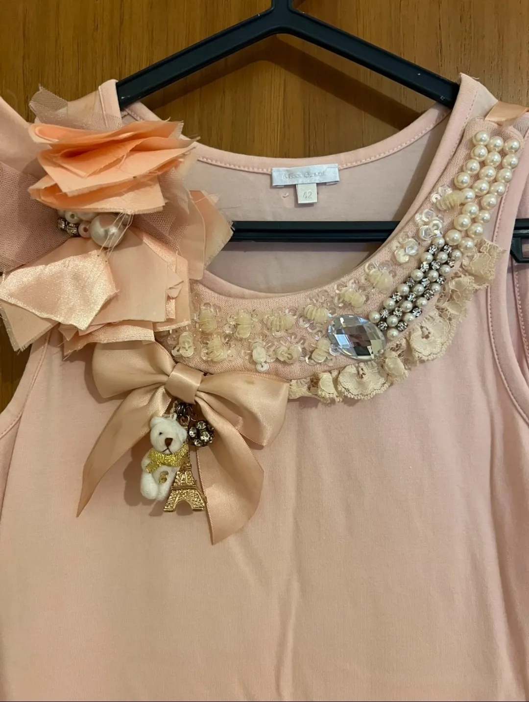 Robe rose poudré volants perles enfant 2