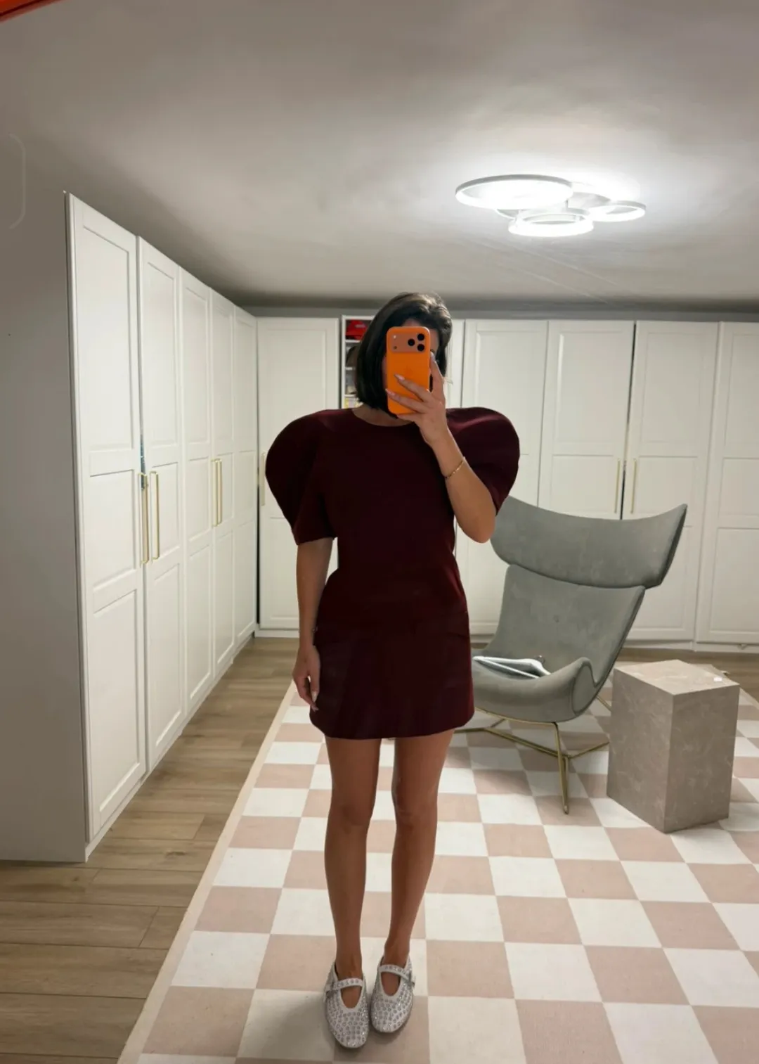 Burgundy Puff Sleeve Mini Dress Zara size s