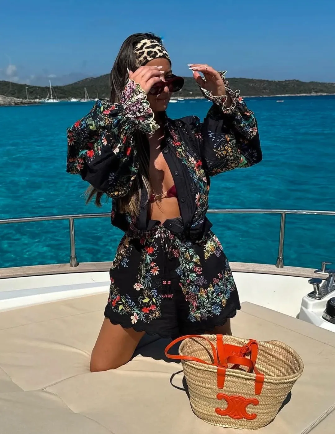 Black Patterned Shirt Beach Cover-Up 3