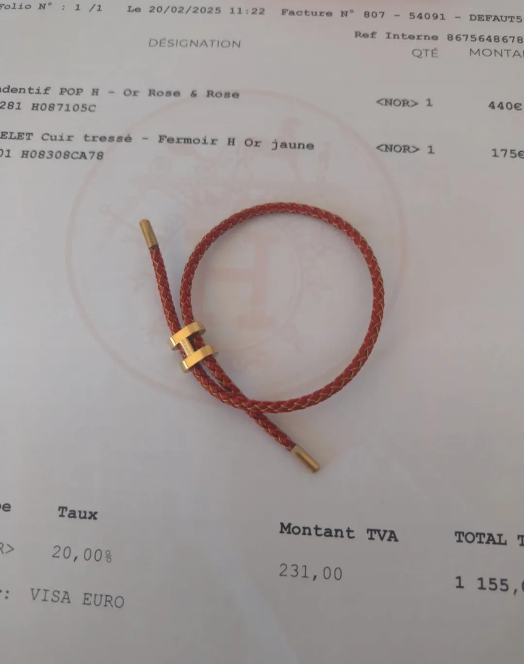 Bracelet Hermès Cuir tressé Or Rose 3