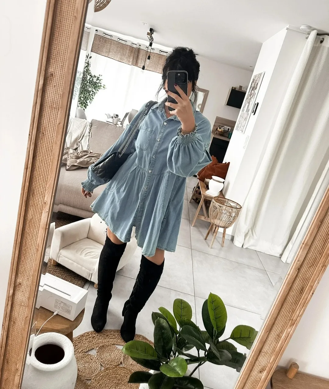 Robe chemise oversize denim bleu clair 2