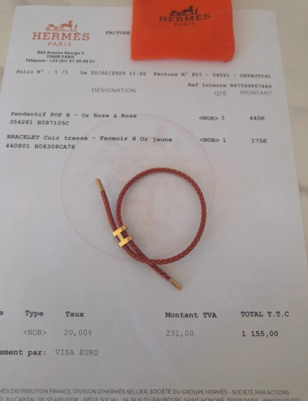 Bracelet Hermès Cuir tressé Or Rose 5