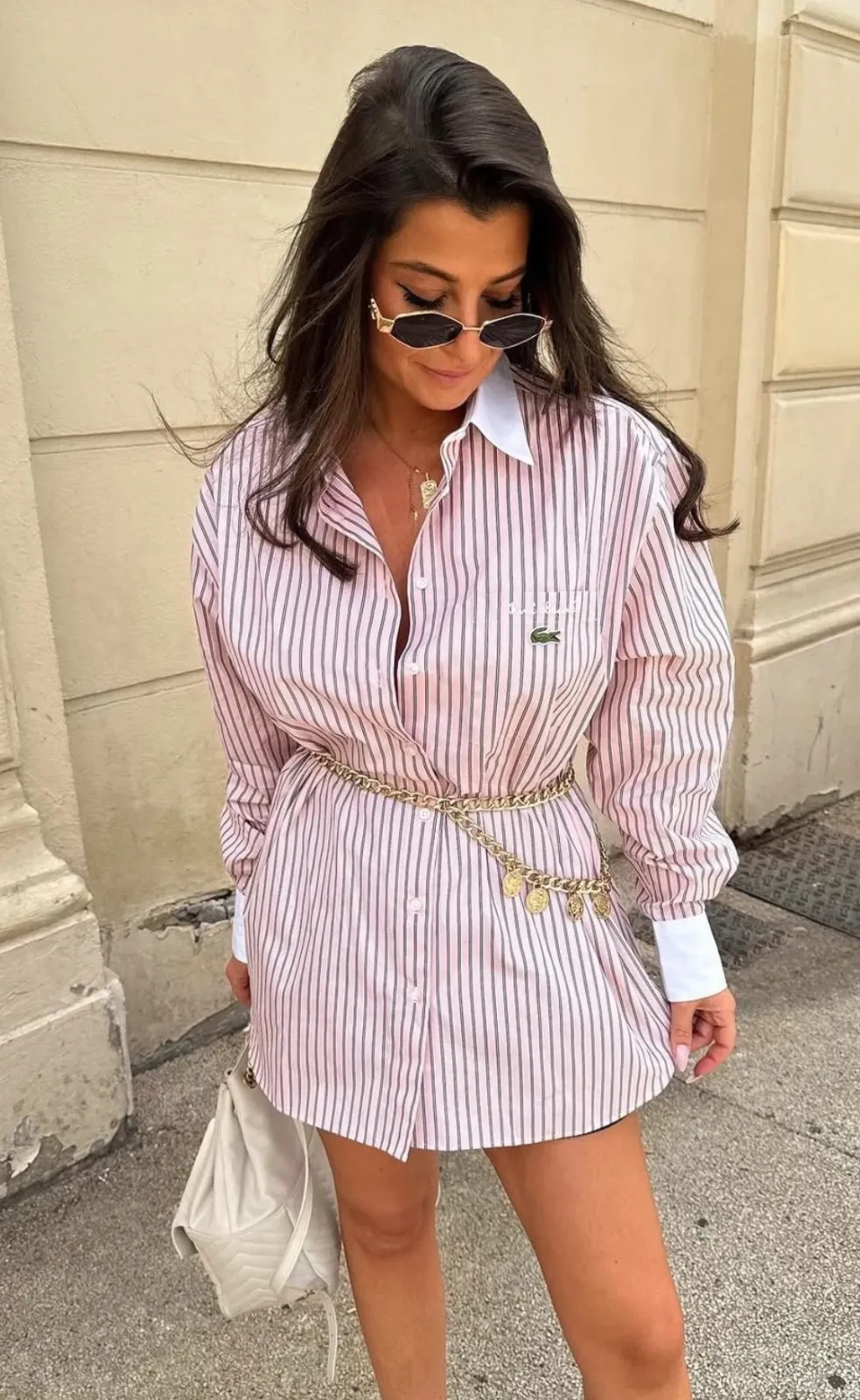 Pink Striped Shirt Dress Lacoste dress