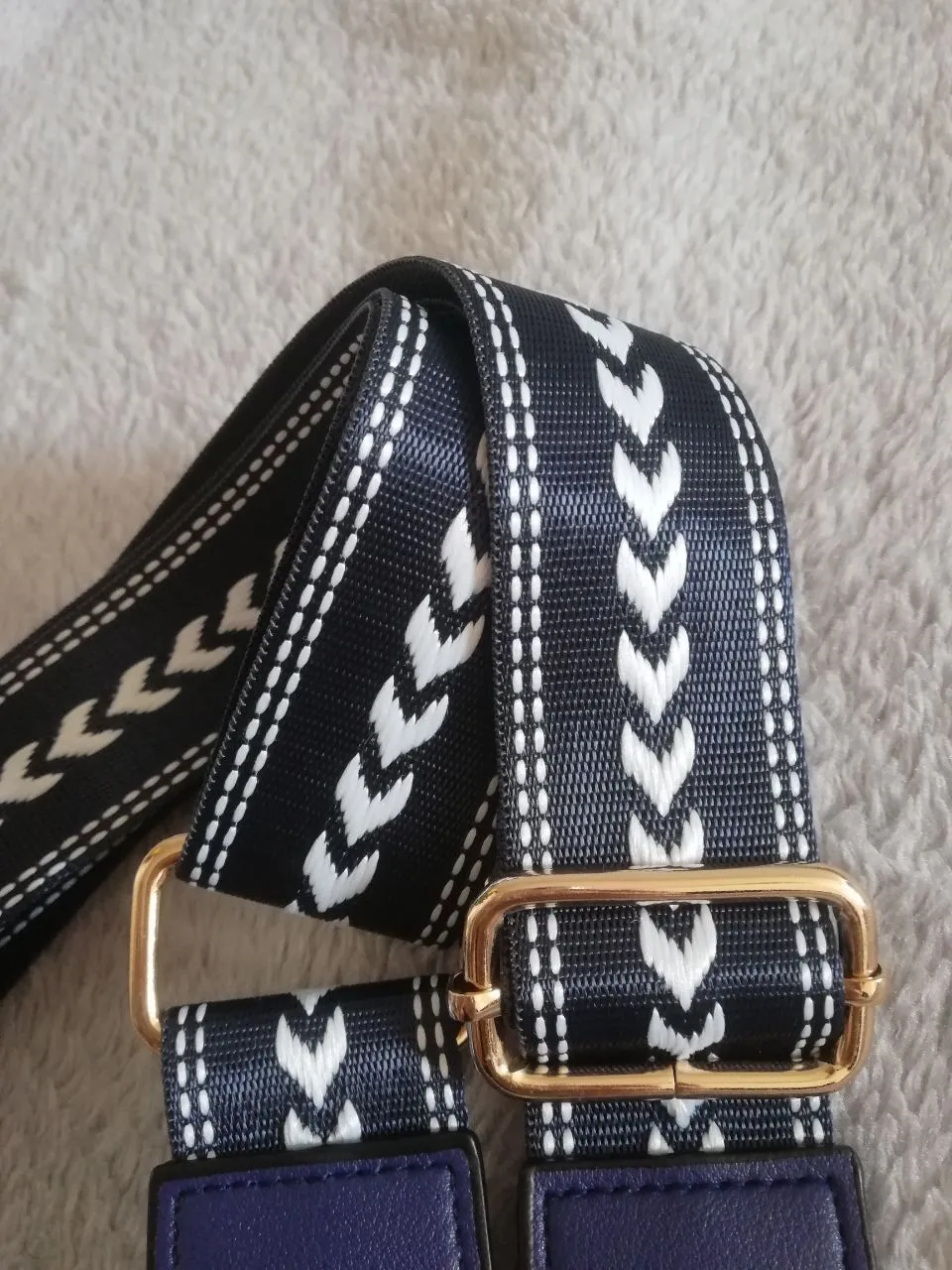 Sangle de sac motif géométrique bleu blanc 3