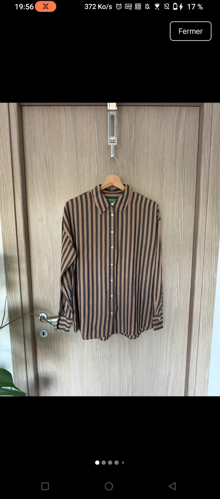 Chemise rayée noire beige manches longues 3