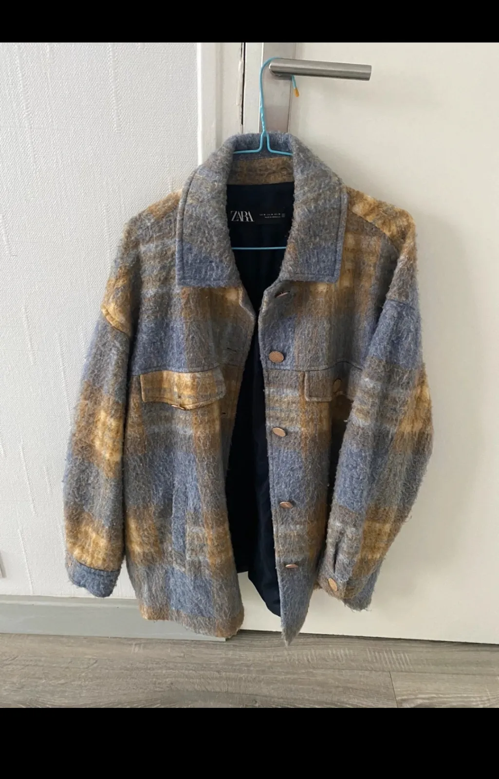 Zara Veste à carreaux laine grise ocre