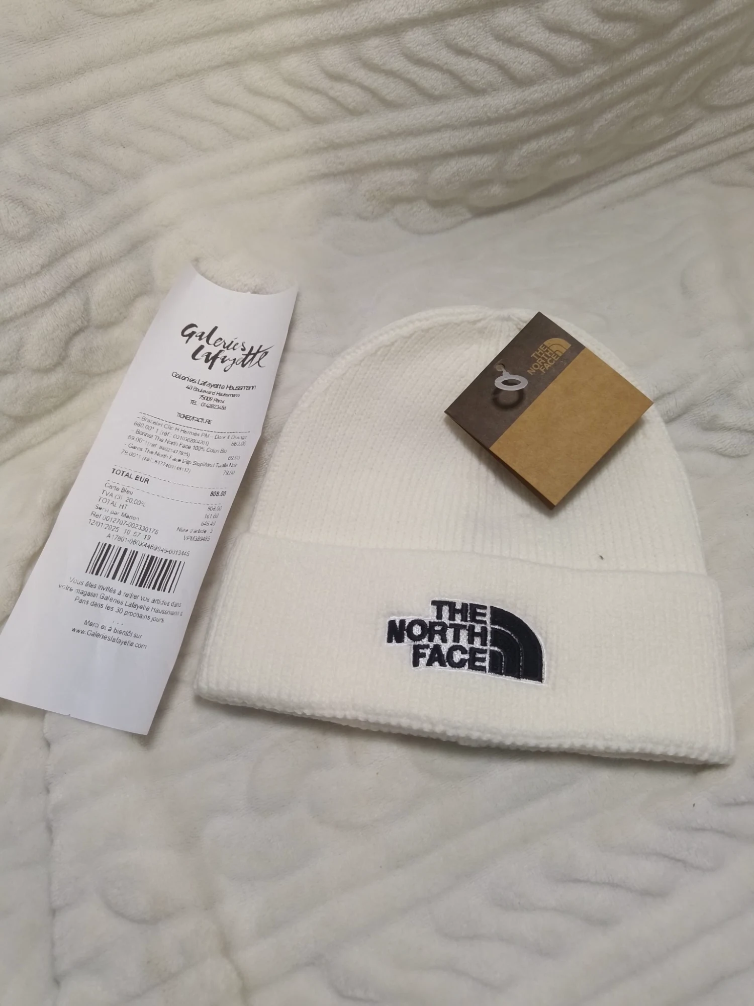 Bonnet blanc The North Face avec étiquette