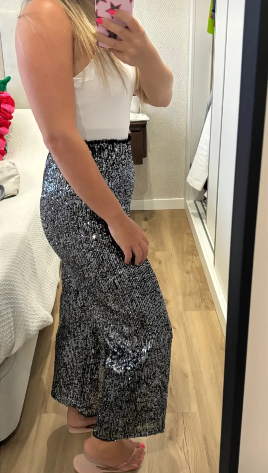 Sequin Midi Skirt Black Silver 2