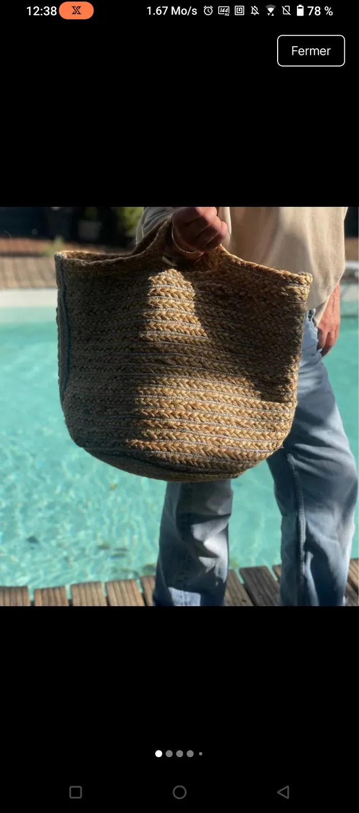 Sac panier en paille naturelle tressée 7