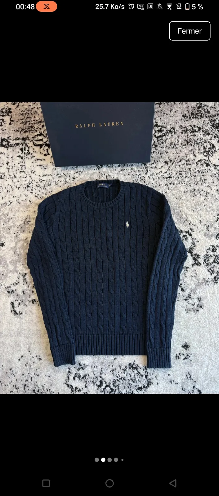 Pull Ralph Lauren bleu marine torsadé