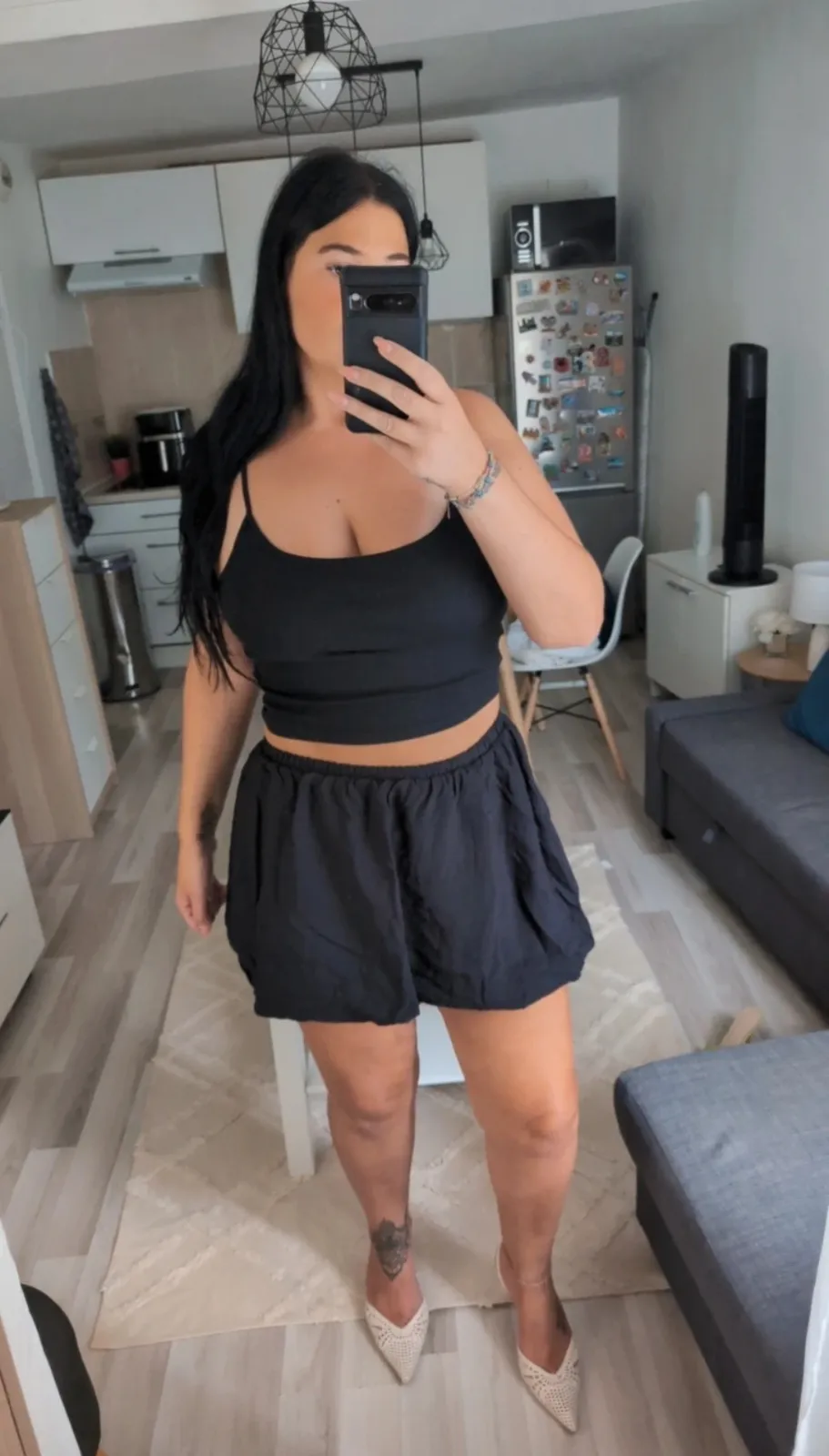Black Crop Top and Shorts Set