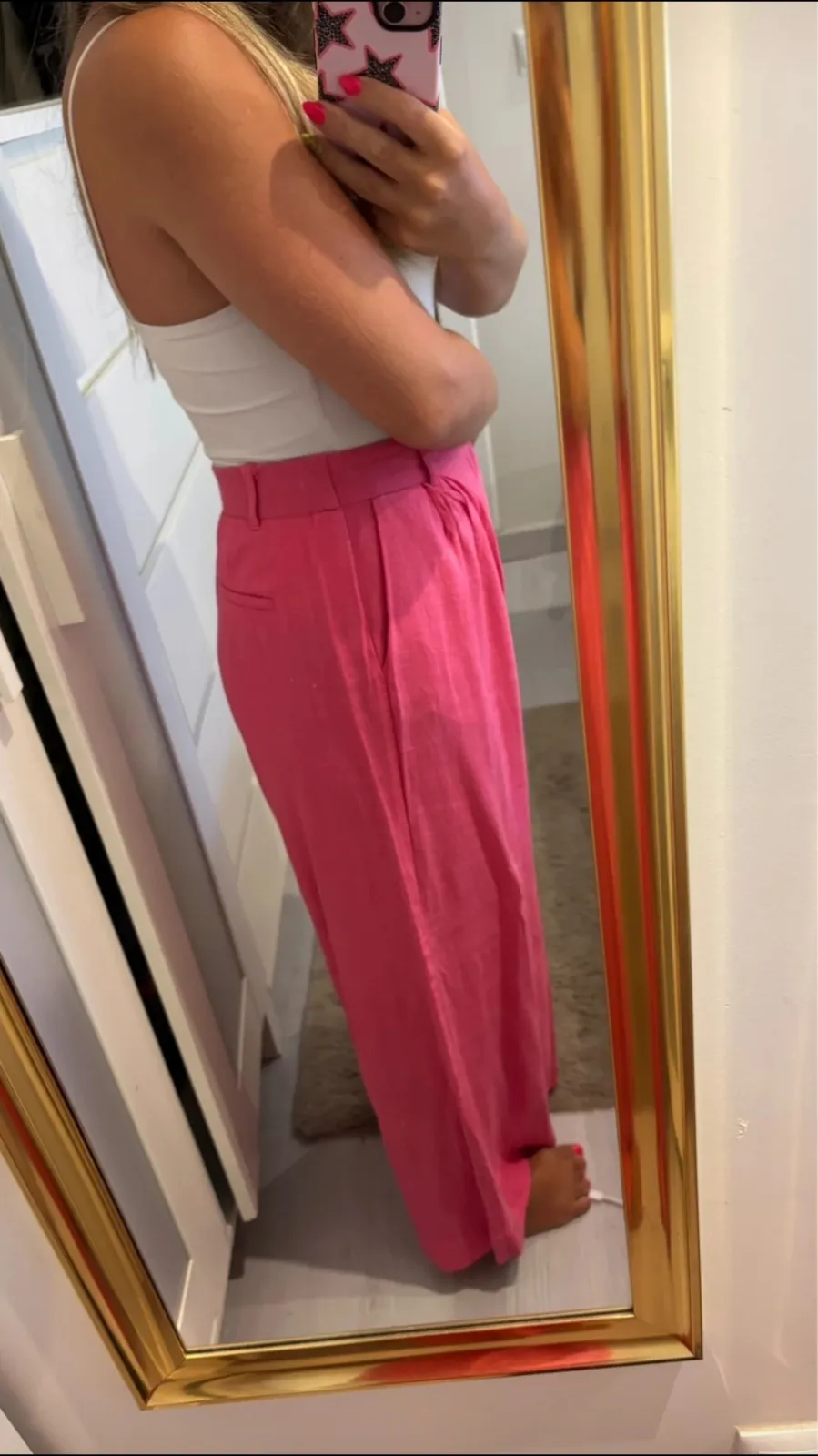 Pink Wide-Leg Pants with Tie Waist 3