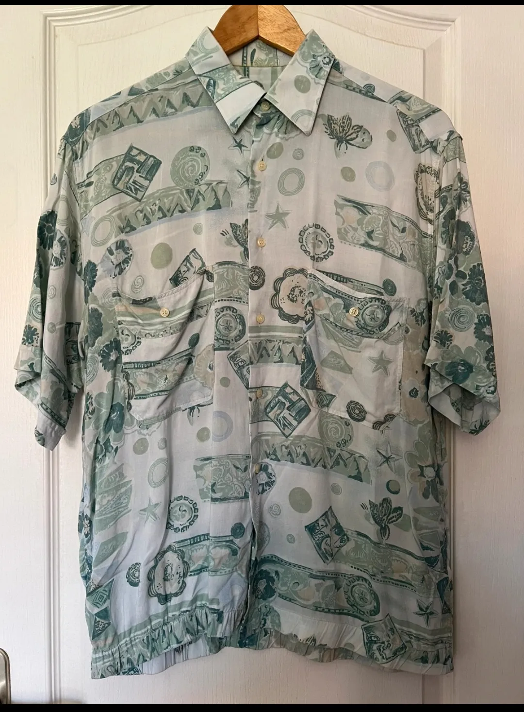 Chemise vintage à manches courtes imprimé abstrait vert