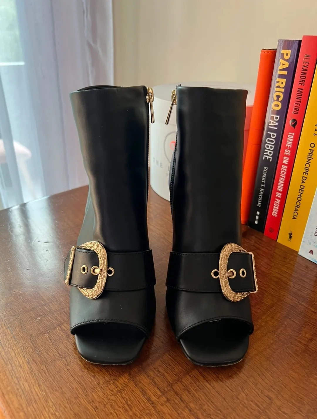Black Leather Buckle Boots Platform Heels EU size 39