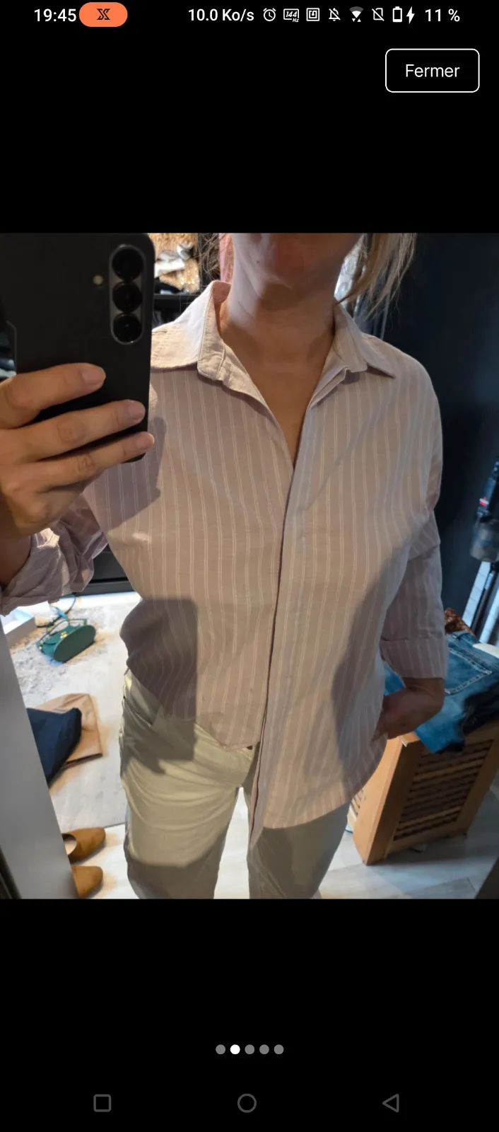 Chemise beige à rayures fines 4