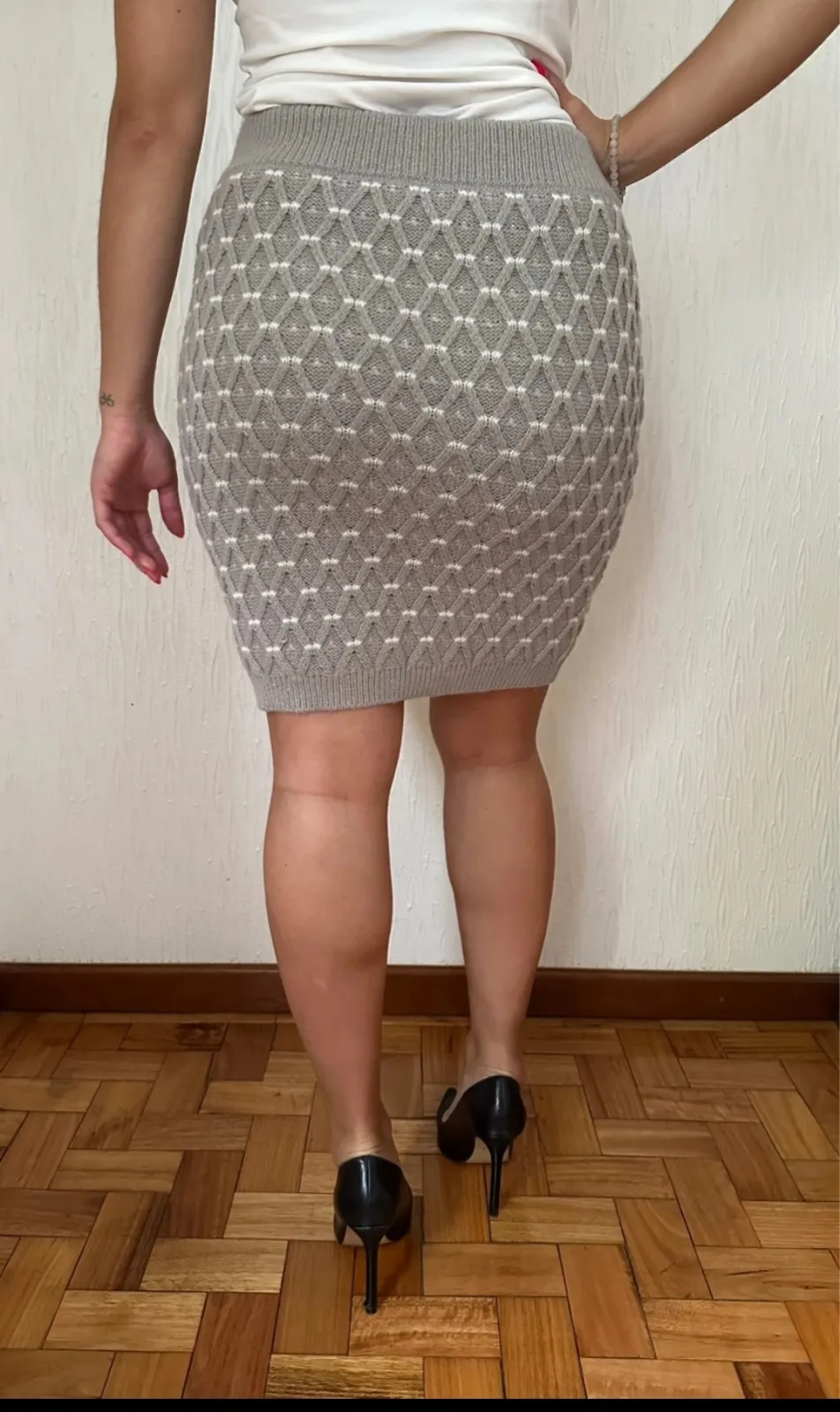 Jupe tricot grise motifs géométriques C&A 2